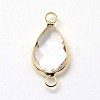 Golden Tone Brass Glass Teardrop Links connectors GLAA-J010A-HF31-G-3