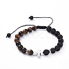 Natural Lava Rock & Tiger Eye Beads Adjustable Braided Bracelets BJEW-JB04987-02-1