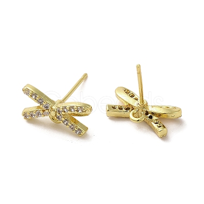 Rack Plating Brass & Cubic Zirconia Stud Earring Findings KK-G487-09G-1