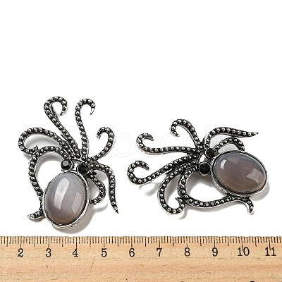 Natural Grey Agate Octopus Brooch G-Z050-01C-1