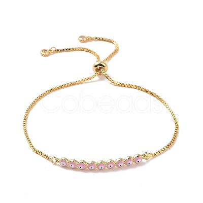 Enamel Evil Eye Link Slider Bracelet with Cubic Zirconia BJEW-E015-06G-M-1