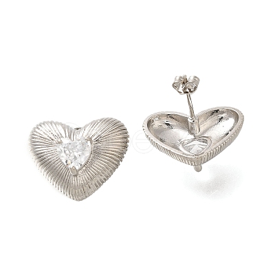 Rack Plating Heart Brass Clear Cubic Zirconia Stud Earrings EJEW-I310-23P-1