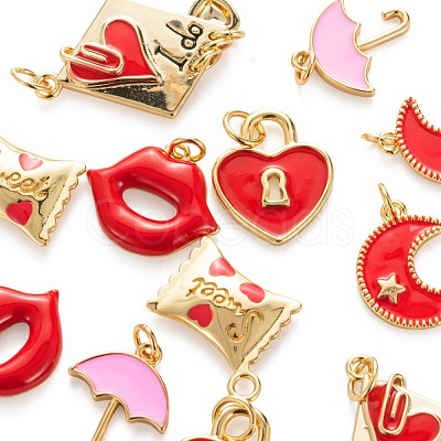 12Pcs 6 Style Real 18K Gold Plated Brass Enamel Pendants KK-LS0001-43-1