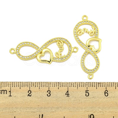 Rack Plating Brass Micro Pave Clear Cubic Zirconia Infinity with Heart Links KK-B091-48G-03-1