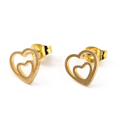 Double Heart Stud Earrings with 316 Stainless Steel Pins and Crystal Rhinestone Pendant SJEW-F218-02G-1