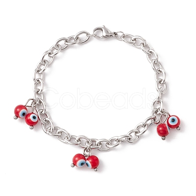 Synthetic Gemstone Evil Eye Charm Bracelet BJEW-F431-09P-1