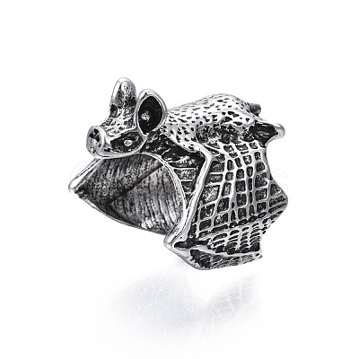 Gothic Punk Bat Alloy Open Cuff Ring for Women RJEW-T009-56AS-1