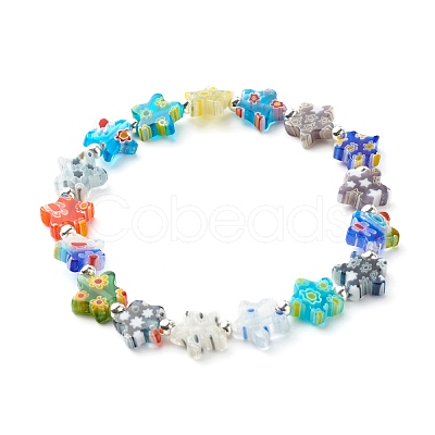 Handmade Millefiori Lampwork Beads Stretch Bracelet for Teen Girl Women BJEW-JB06847-02-1