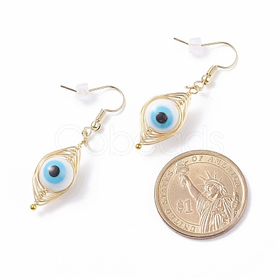 Round Lampwork Evil Eye Braided Dangle Earrings EJEW-JE04898-01-1