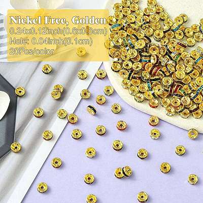 240Pcs 12 Colors Brass Grade A Rhinestone Spacer Beads KK-YW0002-34G-1