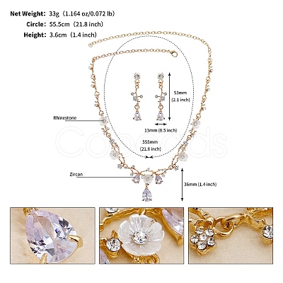 Alloy & Rhinestone Studs Earrings & Necklaces Set PW-WG15CAD-11-1