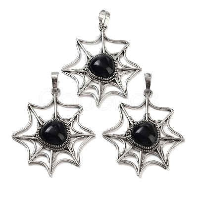 Natural Obsidian Spider Web Pendants G-Q163-09AS-02-1