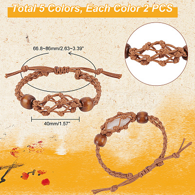 PandaHall Elite 10Pcs 5 Colors Braided Nylon Cord Macrame Pouch Bracelet Making BJEW-PH0004-15-1