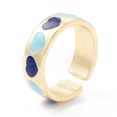 Heart Pattern Enamel Cuff Ring for Girl Women RJEW-Z010-02LG-RS-1