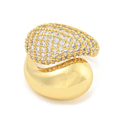 Rack Plating Teardrop Brass Micro Pave Clear Cubic Zirconia Cuff Finger Rings for Women RJEW-C103-15G-1