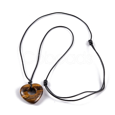 Natural Tiger Eye Pendant Necklaces NJEW-K268-01D-1