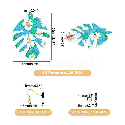 SUPERFINDINGS DIY 13 Pairs Double-Sided Printing PU Leather Earring Making Kits DIY-FH0002-37-1