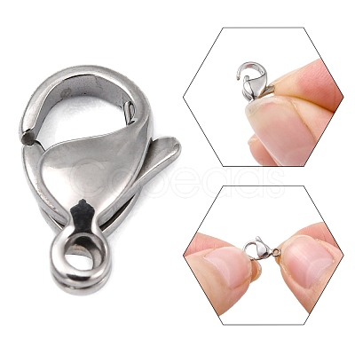 Tarnish Resistant Polished 316 Surgical Stainless Steel Lobster Claw Clasps STAS-R072-12A-1