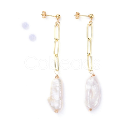 Nuggets Natural Keshi Pearl Dangle Stud Earring EJEW-JE04175-1