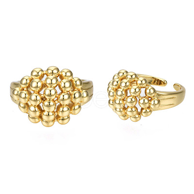 Brass Ball Beaded Rhombus Open Cuff Ring for Men Women RJEW-N037-019-1