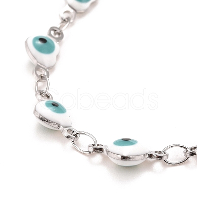 Enamel Heart with Evil Eye Link Chains Bracelet BJEW-P271-07P-1