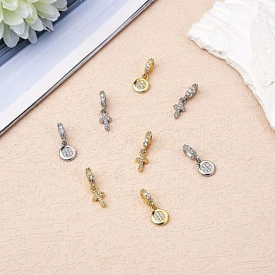 8Pcs 4 Styles Brass Micro Pave Clear Cubic Zirconia European Dangle Charms ZIRC-SZ0004-30-1