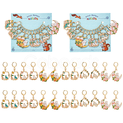 12Pcs 6 Style Cat & Rabbit Alloy Enamel Pendant Locking Stitch Markers HJEW-AB00136-1