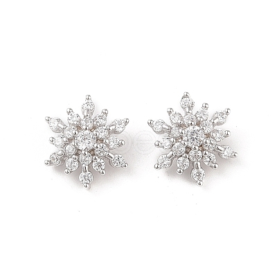 Rhodium Plated 925 Silver Pave Clear Cubic Zirconia Snowflake Charms STER-O006-04P-1