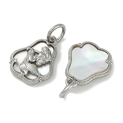 Brass Pave Natural Shell Mermaid Charms with Jump Rings KK-P283-10P-1