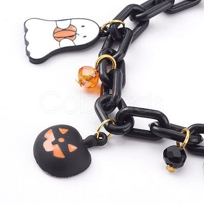 Halloween Theme Alloy Enamel Charm Bracelets BJEW-JB05978-1