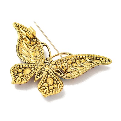 Butterfly Antique Golden Zinc Alloy Rhinestone Brooches JEWB-R051-01AG-01-1