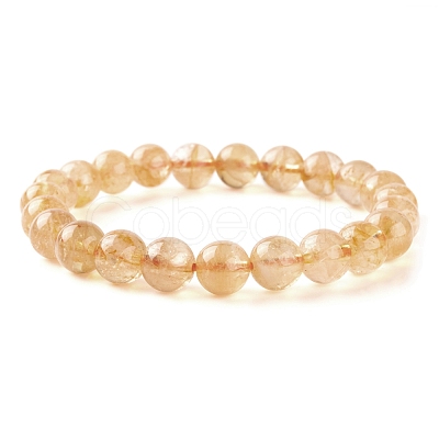 Natural Citrine Round Beads Stretch Bracelet BJEW-LS0001-09-1