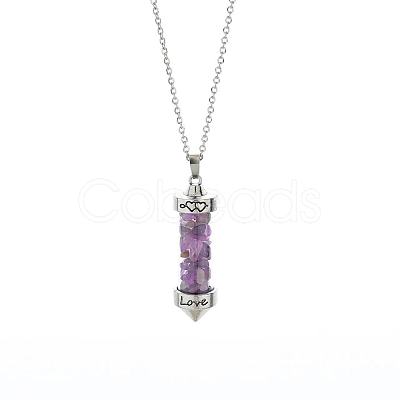 Natural Amethyst Chip Wishing Bottle Cone Love Glass Pendant Necklaces FL0210-11-1