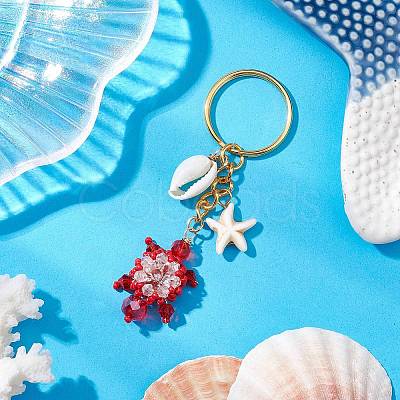 Tortoise Glass Seed Beaded Keychain KEYC-MZ00023-05-1