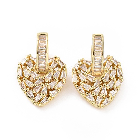 Clear Cubic Zirconia Heart Dangle Hoop Earrings EJEW-G343-03G-A-1