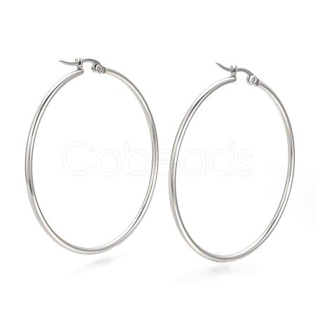 201 Stainless Steel Hoop Earrings MAK-R018-50mm-S-1