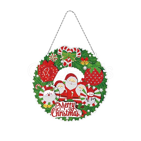 Christmas Theme DIY Diamond Painting Wreath Pendant Decoration Kits XMAS-PW0001-112E-1