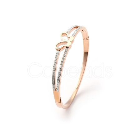 Fashionable Butterfly Stainless Steel Pave Rhinestone Hinged Bangles for Women LR5423-8-1
