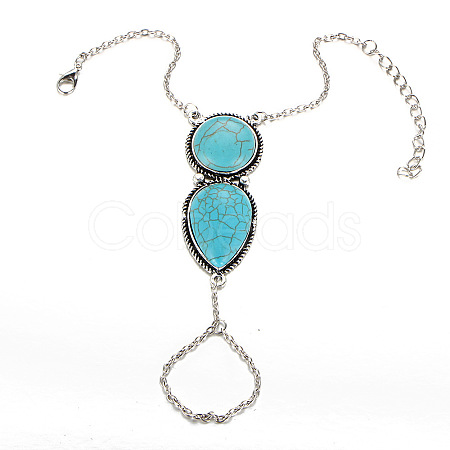 Alloy Synthetic Turquoise Link Ring Bracelets for Women FS-WG65C3B-01-1