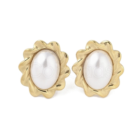 316 Surgical Stainless Steel & CCB Imitation Pearl Stud Earrings for Women STAS-B063-03G-01-1