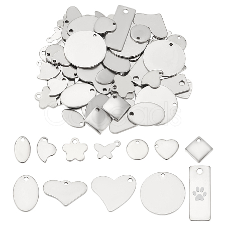 PandaHall Elite 72Pcs 12 Styles 304 & 201 Stainless Steel Stamping Blank Tag Pendants STAS-PH0005-58-1