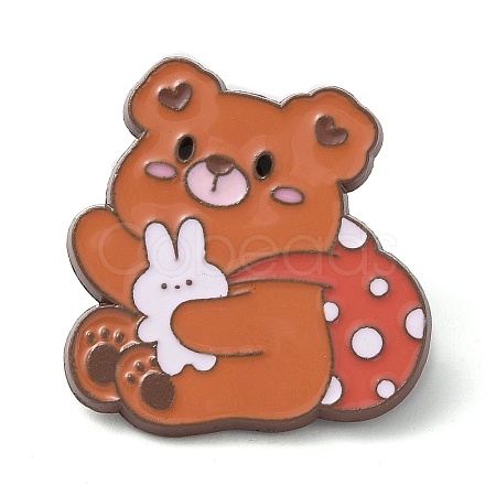 Bear with Bag & Rabbit Enamel Pins JEWB-Q036-02B-1