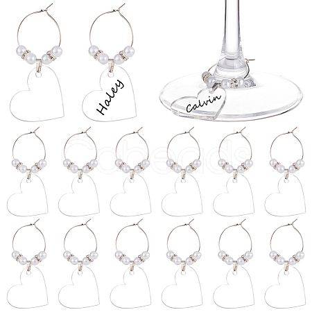 BENECREAT 20Pcs Blank Acrylic Heart Pendants Wine Glass Charms with Acrylic Pearl Beads AJEW-BC0003-76-1