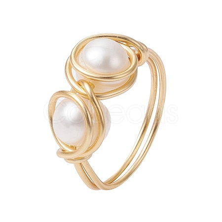 Natural Pearl Braided Bead Style Finger Ring RJEW-JR00614-1