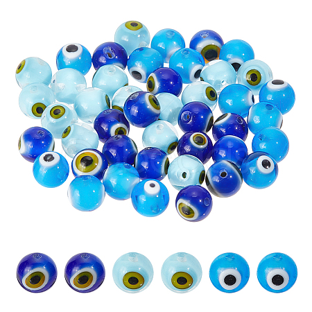  48Pcs 3 Colors Handmade Evil Eye Lampwork Round Beads LAMP-NB0001-85-1