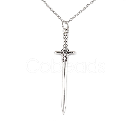 Alloy Sword Pendant Necklace with 304 Stainless Steel Cable Chains NJEW-JN04474-1