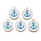 Alloy Enamel Pendants, Flat Round with Anchor, Light Gold, Light Sky Blue, 24x20x2mm, Hole: 2mm