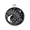 Alloy Enamel Pendants, Flat Round Charm, Platinum, Black, Moon, 22x19x1.3mm, Hole: 2mm