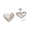 Rack Plating Heart Brass Clear Cubic Zirconia Stud Earrings, Lead Free & Cadmium Free, Long-Lasting Plated, Platinum, 17.5x21.5mm