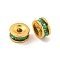 925 Sterling Silver Micro Pave Cubic Zirconia Beads, Flat Round, Real 18K Gold Plated, Green, 4.5x2.5mm, Hole: 0.9mm